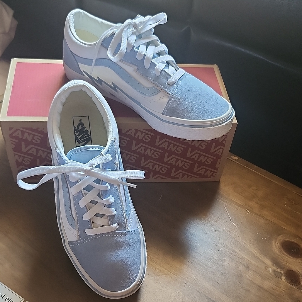 Vans Kids Light Blue and White Sneakers
